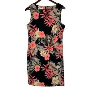 dressbarn Tropical Floral Mini Dress - Black and Coral